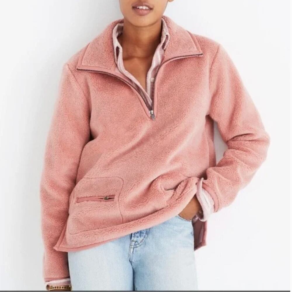 MADWELL Pink Sherpa Quarter Zip Pullover // XL